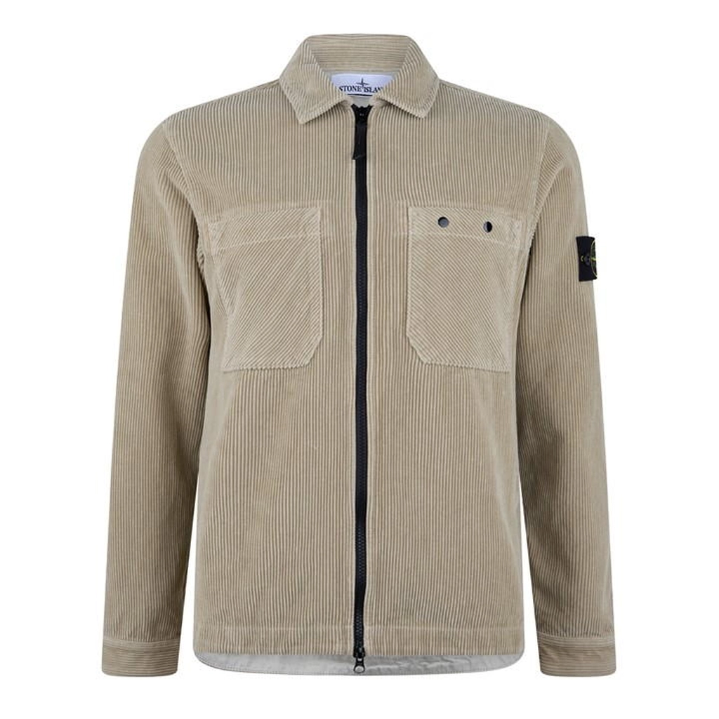 Stone Island Compass Cotton Corduroy Over Shirt. - Cream